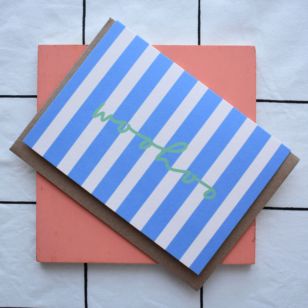 Woohoo Blue And Cream Striped Card