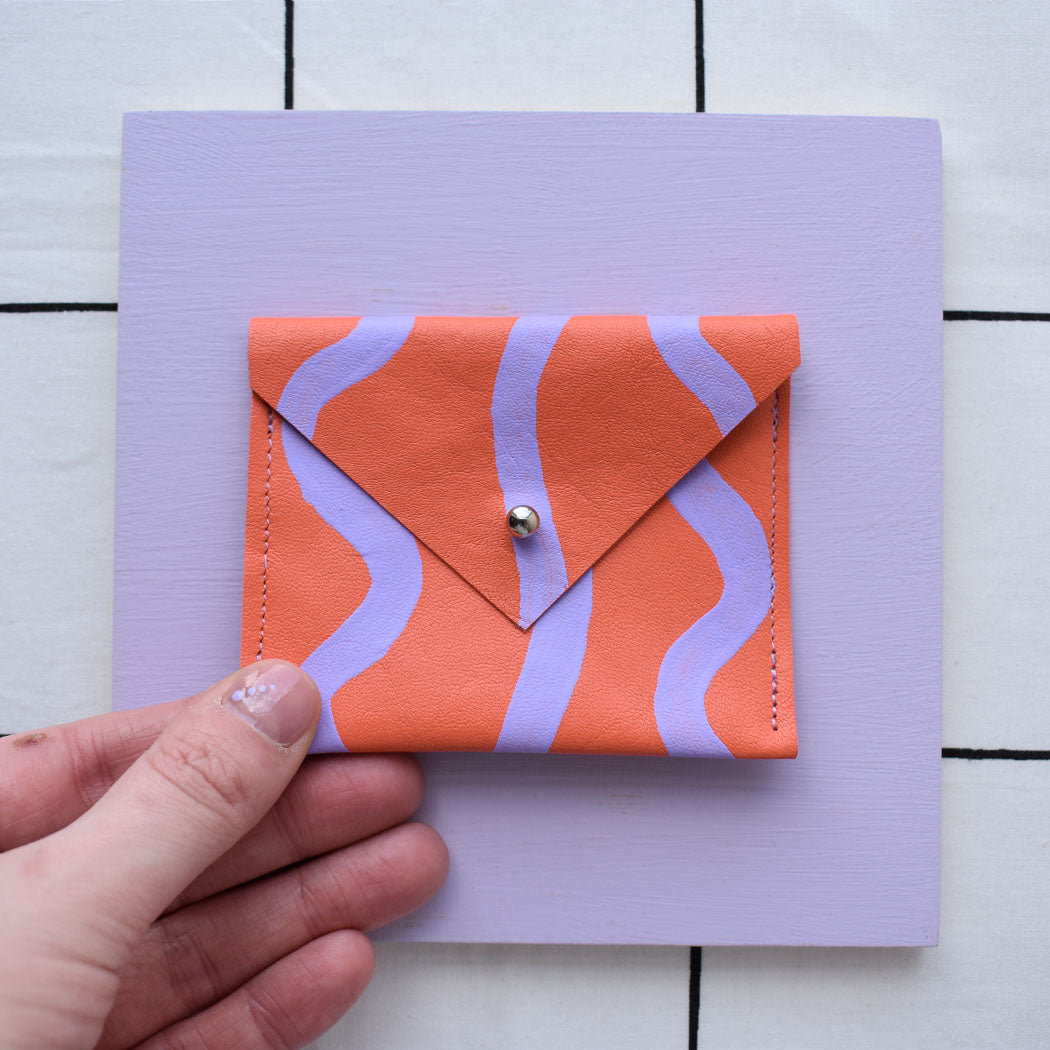 Wave Leather Hand Painted Card Pouch