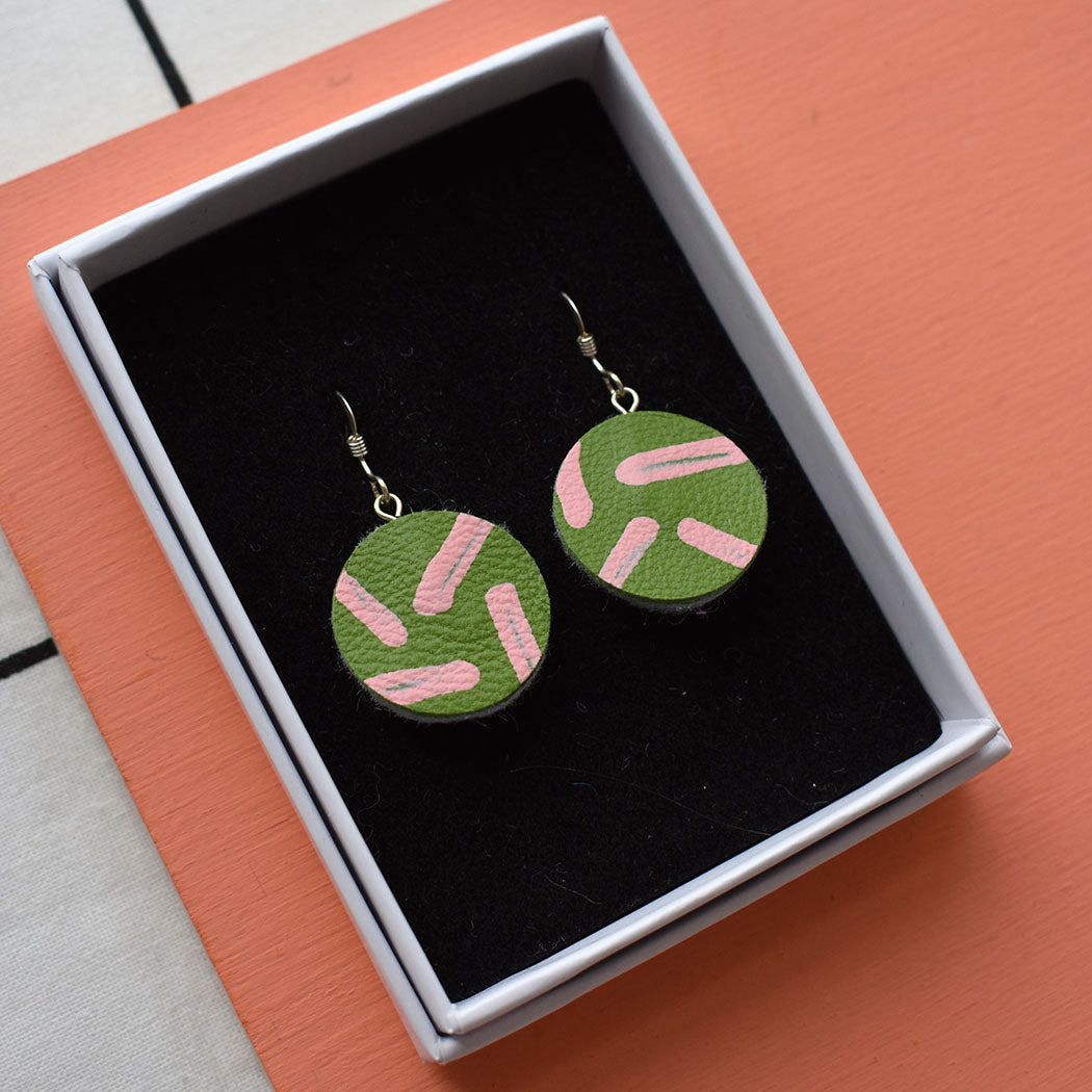 Midi Leather Painted Hook Earrings