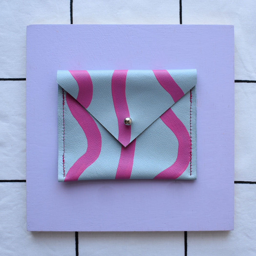 Wave Leather Hand Painted Card Pouch